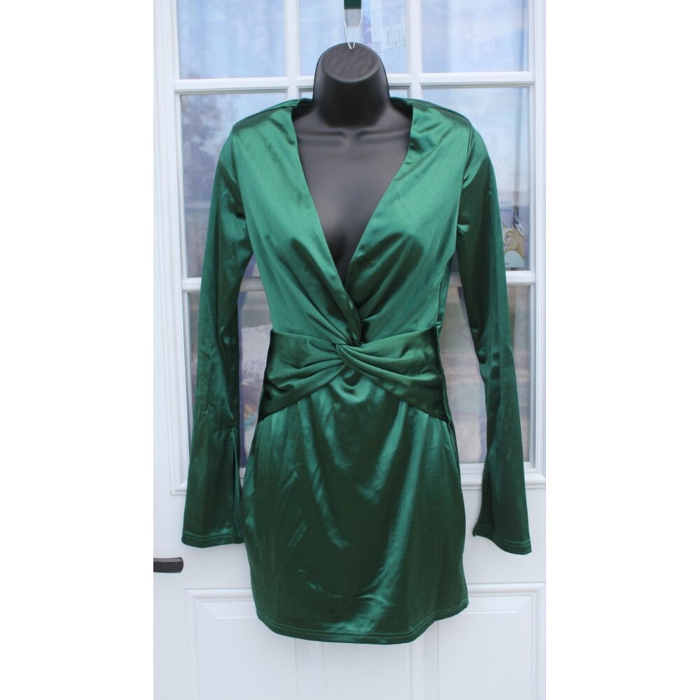 Silky Women's Windsor Forest Green Faux Wrap Draped Dress Size XS Long Sleeve